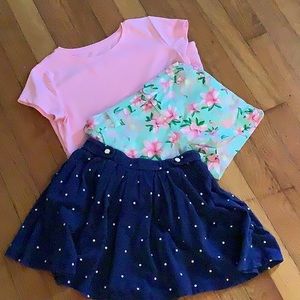 Girls 7 flamingo floral shorts, navy skort